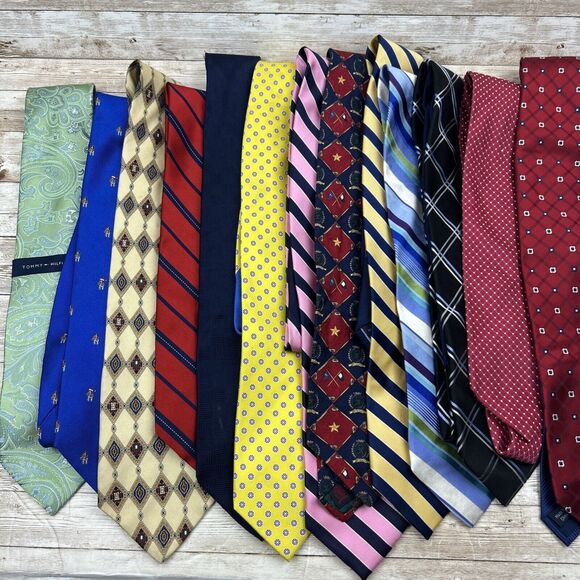 Tommy Hilfiger Men's 100% Silk Designer Neck Ties Lot of 13